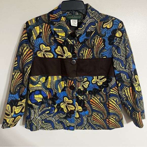 Harve Benard Cotton Jacket Colorful Blazer Size 10 Blue Yellow Black Formal - Picture 1 of 9